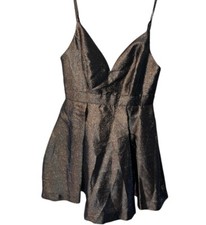 Fashion Nova Dress Medium Steal the Show Metallic Bronze Fit Flare Baby Doll New