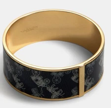 NIP Coach Diagonal Horse & Carriage Bangle Logo Blue Multi Gold Plate MSRP: $148