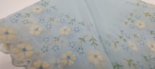 Vintage 50s 60s Tiny Cream Raised Daisies Scalloped Sheer Chiffon Blue Hankie