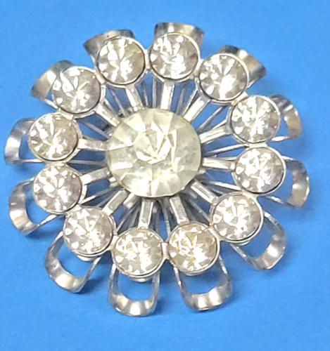 Vintage Riveted Silver-Tone Flower Brooch - Picture 1 of 3