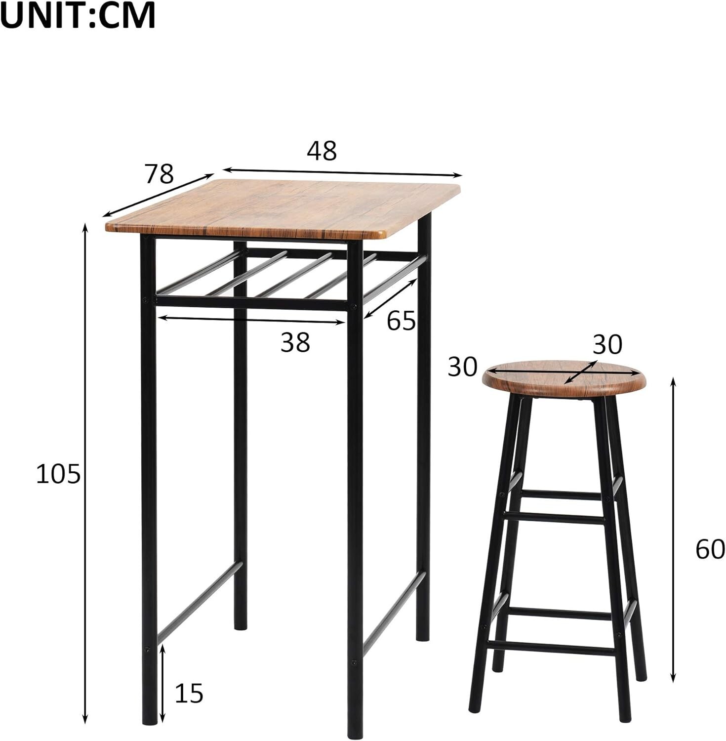 Bar Table Set Breakfast Table and 2 Stools Dining Table Chairs Kitchen