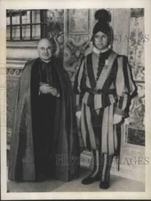 1946 Press Photo Cardinal Francis J. Spellman with a Swiss Guard At The Vatican