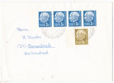 Saarland Heuss 3 F Mi. 410 4er-Streifen MiF auf Brief Sonderstempel