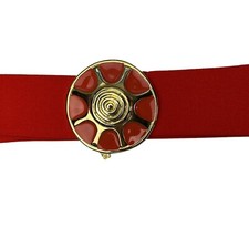 Vintage Bill Blass Gold Medallion Belt 1980 s Orange Stretch Large Buckle Belt
