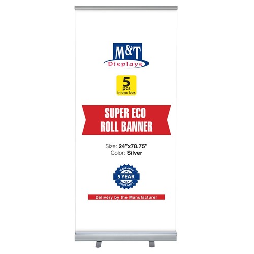 Banner enrollable retráctil de pie 24x78,75 pulgadas aluminio plateado con bolsa - Imagen 24 de 24
