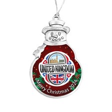 United Kingdom Vacation Trip 2024 Red Silver Snowman Christmas Ornament Gift