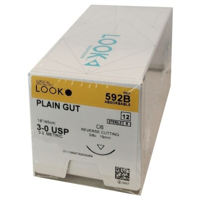 *12-Pieces* Look Plain Gut 19'' C6 Reverse Cutting Absorbable 592B