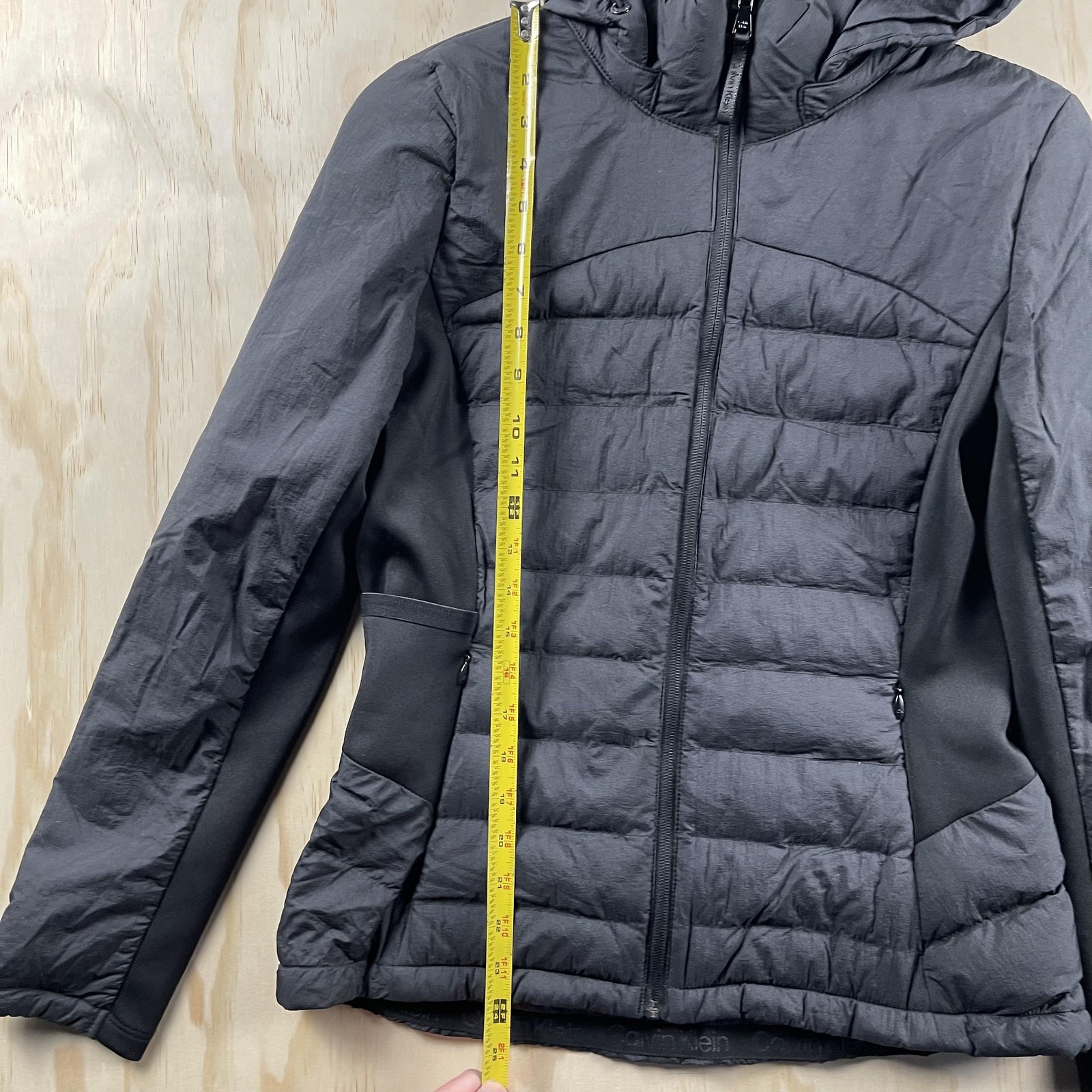 Calvin Klein Jacket Womens Medium Black Hooded Puffer Full Zip Pockets thumbnail 2