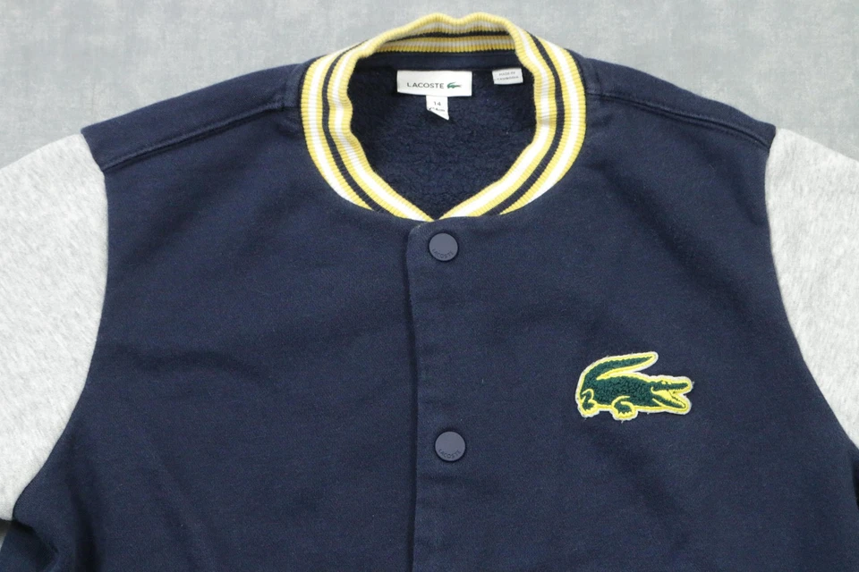 Lacoste Varsity Jacket Boys 14 164cm Sherpa Lined Snap Button Classic Bomber - Image 2 of 4