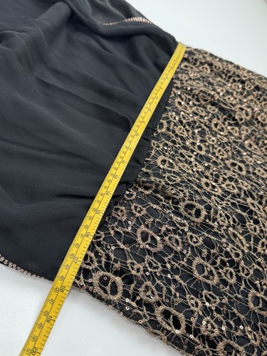 Abito Aidan Mattox nero oro paillettes pizzo tg 14 senza maniche formale maxi abito seta - Foto 10 di 19