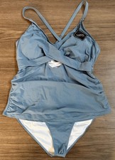 XXL Zaful Women  s tummy-control tankini twist front and high-waisted bottom Blue