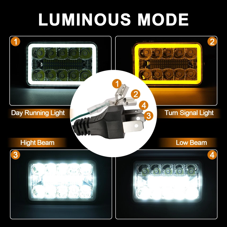 4PCS 4X6" LED Headlights DRL Hi/Lo Beam For Chevrolet R2500 Suburban 1989-1991 A Foto 2 de 4