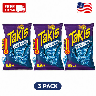 Takis Blue Heat Rolled Tortilla Chips Hot Chili Pepper 9.9 oz 3 Pack