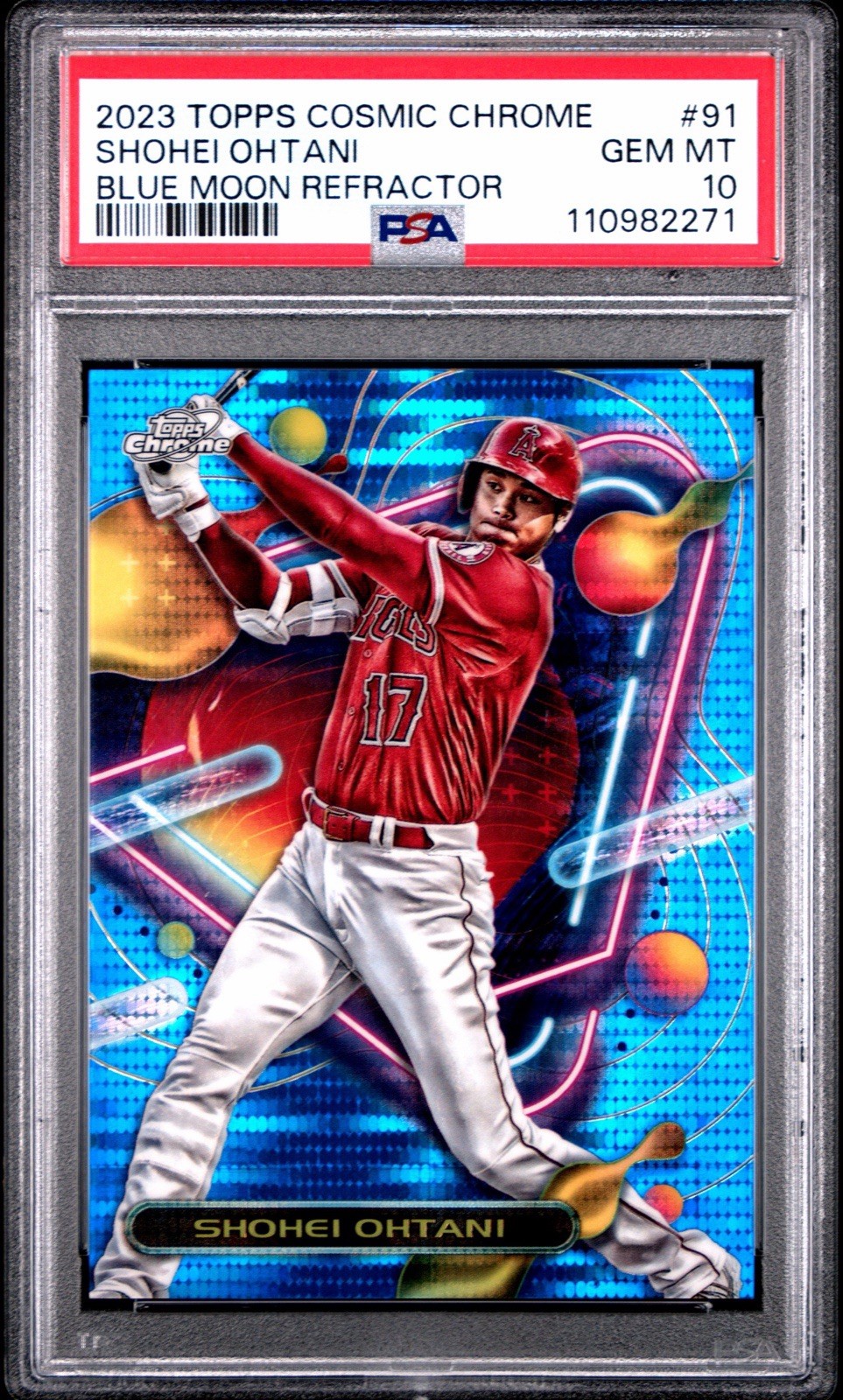 Shohei Ohtani 2023 Topps Cosmic Chrome #91 Blue Moon Refractor /99 PSA 10