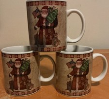 Country Santa Collection Set of 3 Mugs Coffee Tea by Susan Winget Patriotic Flag