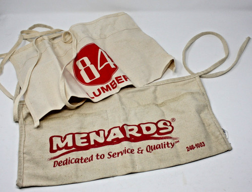 Vintage 84 Lumber Canvas and Menards Nail Work Hardware Apron Lot Of 2