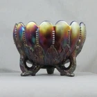 NORTHWOOD LEAF & BEADS AMETHYST CARNIVAL GLASS ROSE BOWL WITH SUNFLOWER INTERIOR