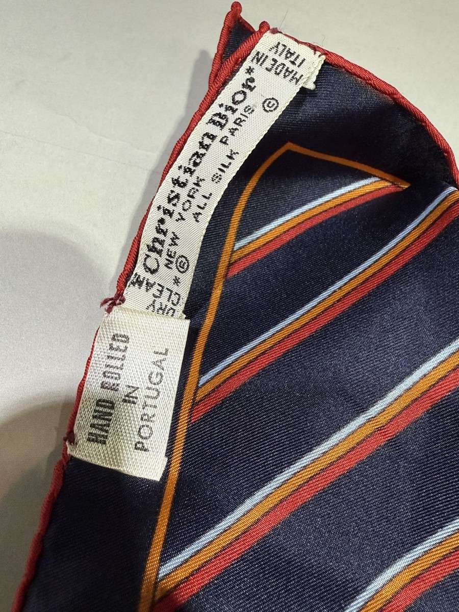 Christian Dior Silk Scarf Blue Red Stripped Hand-Rolled Vintage