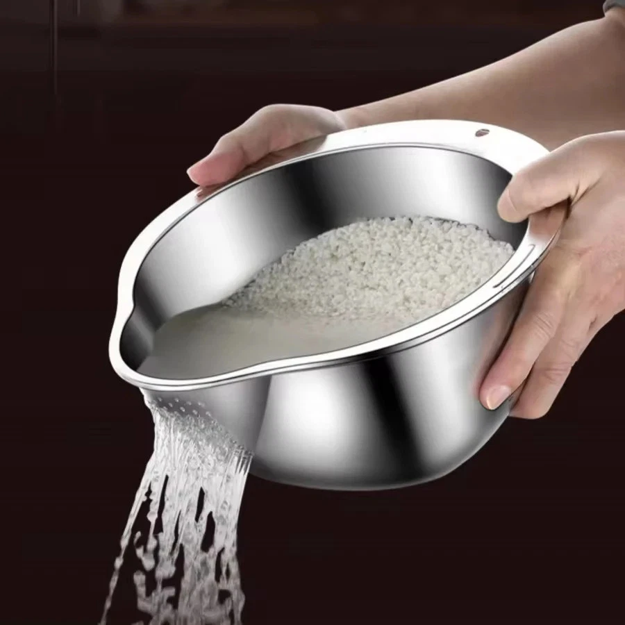 Strainer Bowl SteelRice Washing Bowl Rice Sieve Colander Strainer Kitchen Tools