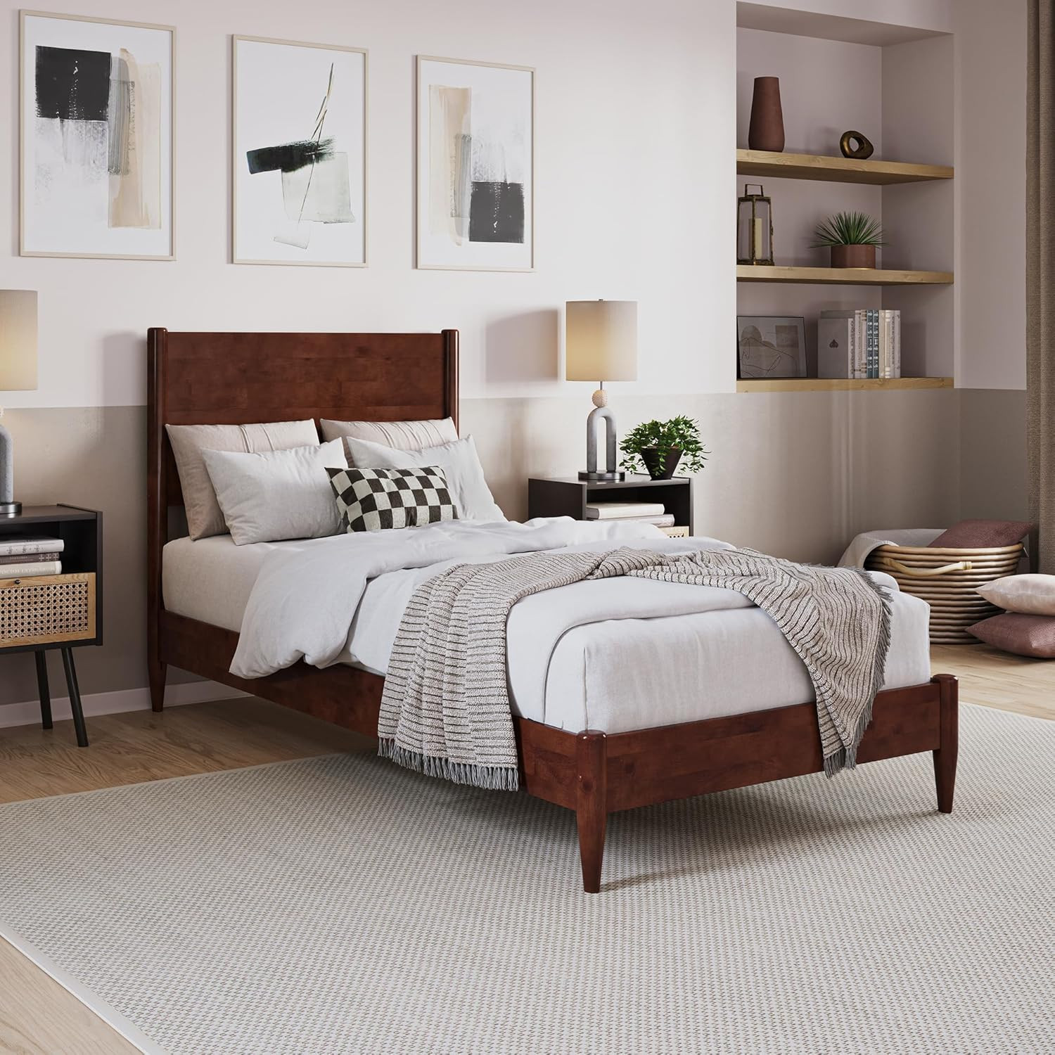 Pasadena Twin XL Solid Wood Low Profile Platform Bed in Waln