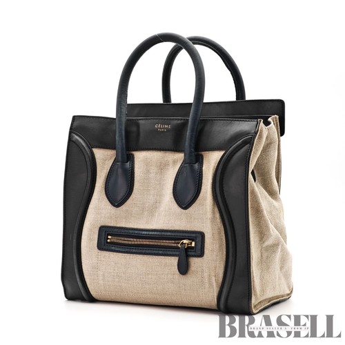 CELINE Luggage Mini Shopper Handbag Black White Leather Tote 【ImportFeeFREE】