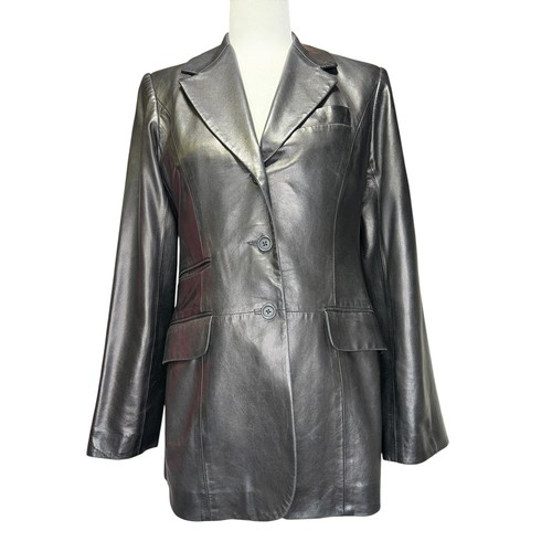 Façonnable, Faconnable Black Lambskin Leather Blazer Jacket Womens 3 Button French Design S
