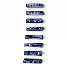 Set of 8 French Vintage Robert Picault Vallauris Blue White Ceramic Knife Rests