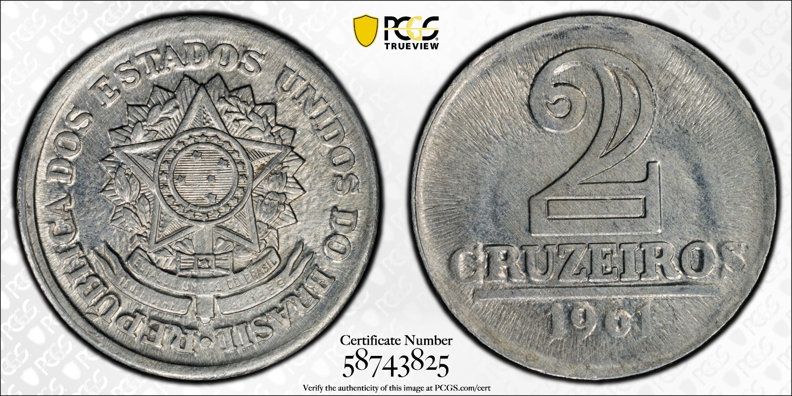 Brazil 1961 2 Cruzeiros PCGS MS 64
