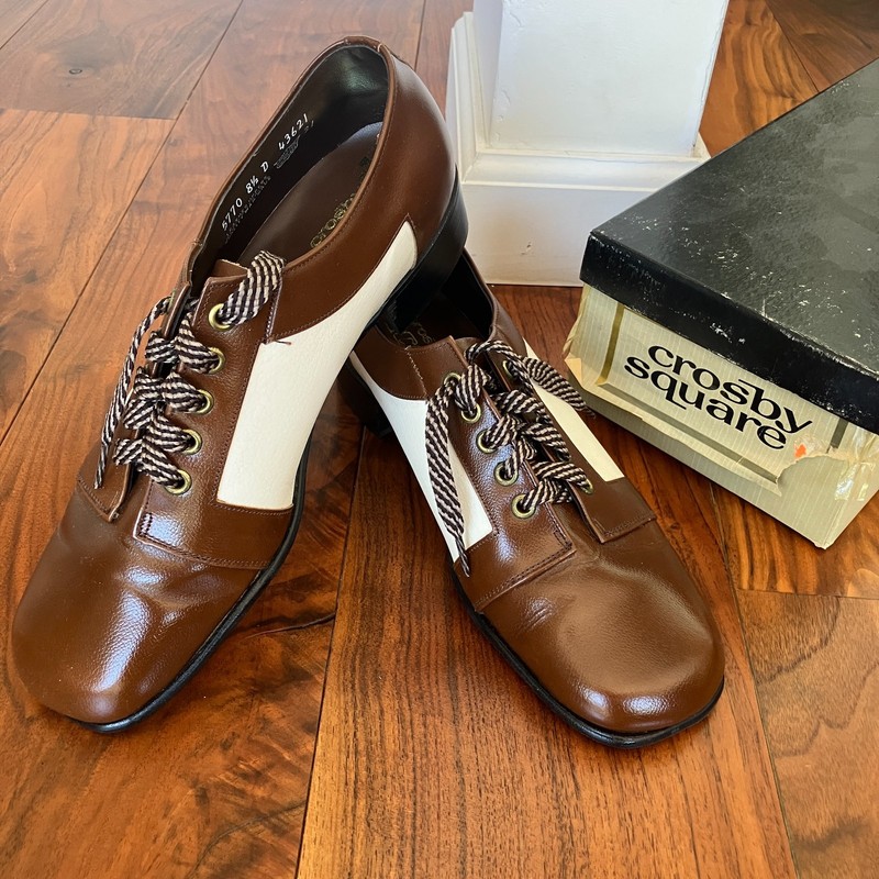 Vintage 1970s Crosby Square Racers Shoes - Brown and White - Men's Size 8.5 D