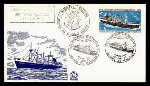 DR WHO 1973 FRENCH ANTARCTIC FSAT FDC GALLIENI SHIP CACHET 100F M70627