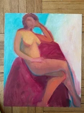 Vintage 1980s Abstract Acrylic Seated Figure Study on Paper Hillary Blass 15x18