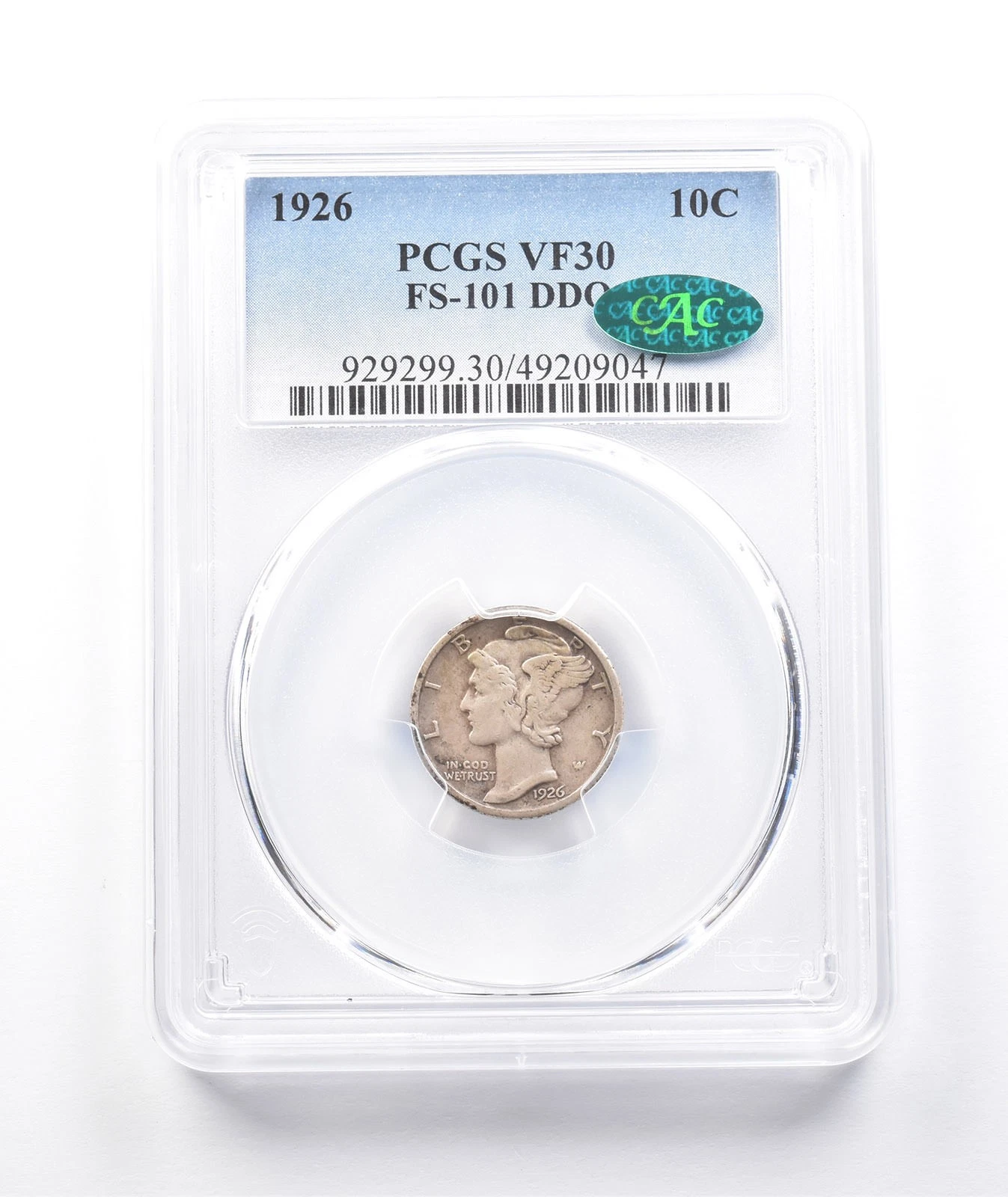 1926 Mercury Dime FS-101 DDO VF30 PCGS CAC *3792