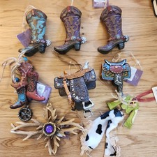 Western Cowboy Boots  Saddles Holiday Ornaments Set Of 8 W/TAG