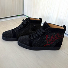 Christian Louboutin Men  s Suede High-Top Lace-Up Sneakers Rhinestone, US 8.5