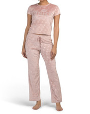 Juicy Couture 2 Pc Top Pants Velour Lounge Pajama PJ Set Light Pink XL 14