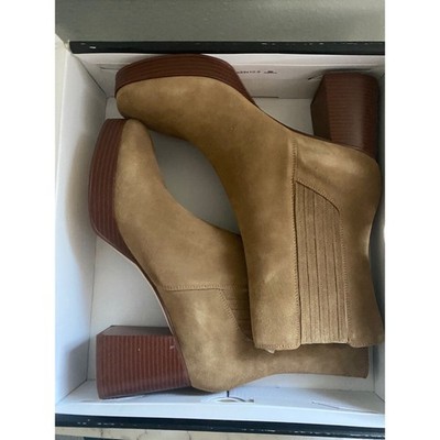 Nine West Velo Ankle Boot Medium Brown Suede Platform Block Heel 12M WNVELO2