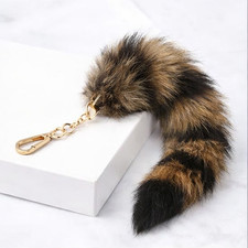 Fluffy Therian Raccoon Tail Keychain - Soft Raccoon Fur, Durable, Perfect for Co