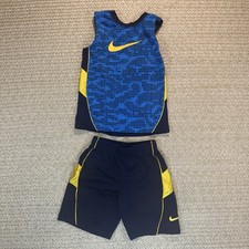 Nike Boys 2 Pc Sleeveless Top And Shorts Set Blue Yellow Size 5T Athletic Set