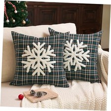 18x18 Green Christmas Tartan 18" x 18" Pack of 2 Green Embroidered Snowflake