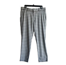 TOPMAN Men Dress Pants 32S x 26 Black White Plaid Flat Front Stretch Office