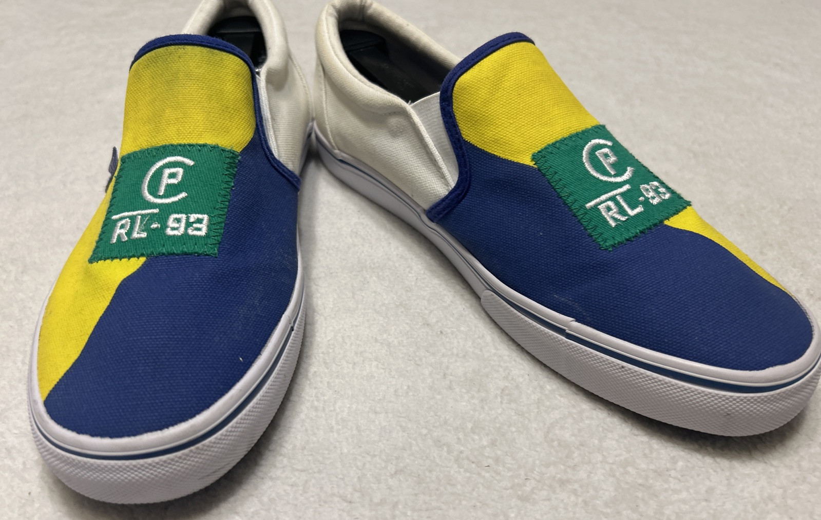 Polo Ralph Lauren Mens Shoes Size 6.5 Yellow Blue White Slip On Sneakers Pony RL