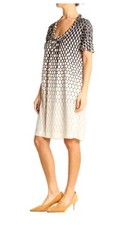 Elie Tahari Mod Optic Print Silk Dress Beige S