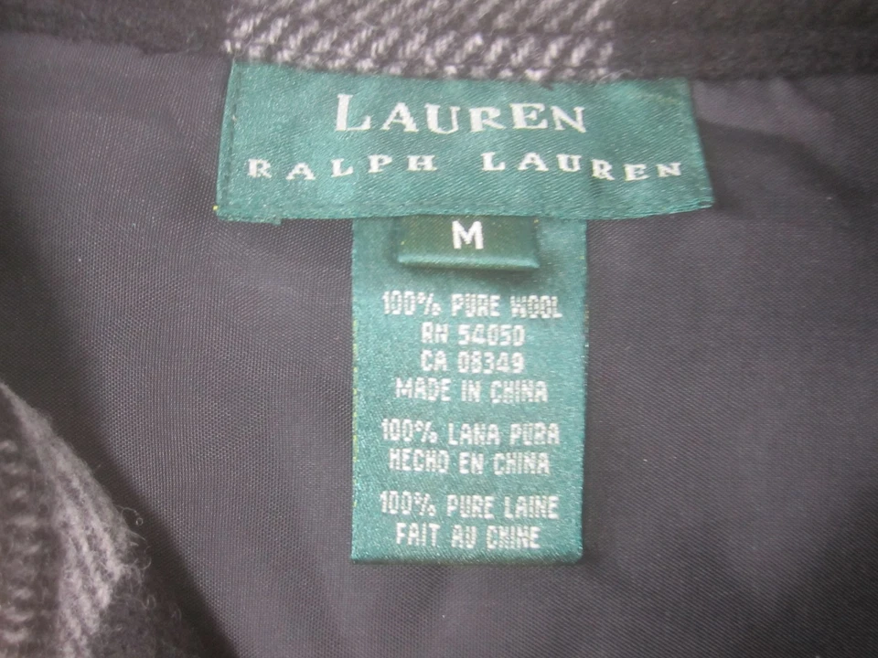Chaqueta Lauren Ralph Lauren Mujer Mediana Negra Blanca Cuadros Búfalo Lana Franela Foto 4 de 4