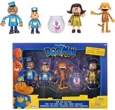 JAKKS Dog Man Multicolor Articulated Playset 5 Figures Cartoon Comics DreamWorks