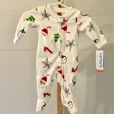 Carters Baby Fleece Footed Pajamas Sleepers 2-Way Zipper Holiday Print NB
