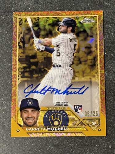 Garrett Mitchell 2023 Topps Chrome Gilded Rose Gold Auto /25 RC Brewers