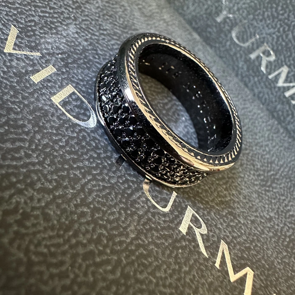 Anel David Yurman prata esterlina 3 fileiras diamante preto banda Streamline tamanho 7 - Imagem 3 de 4