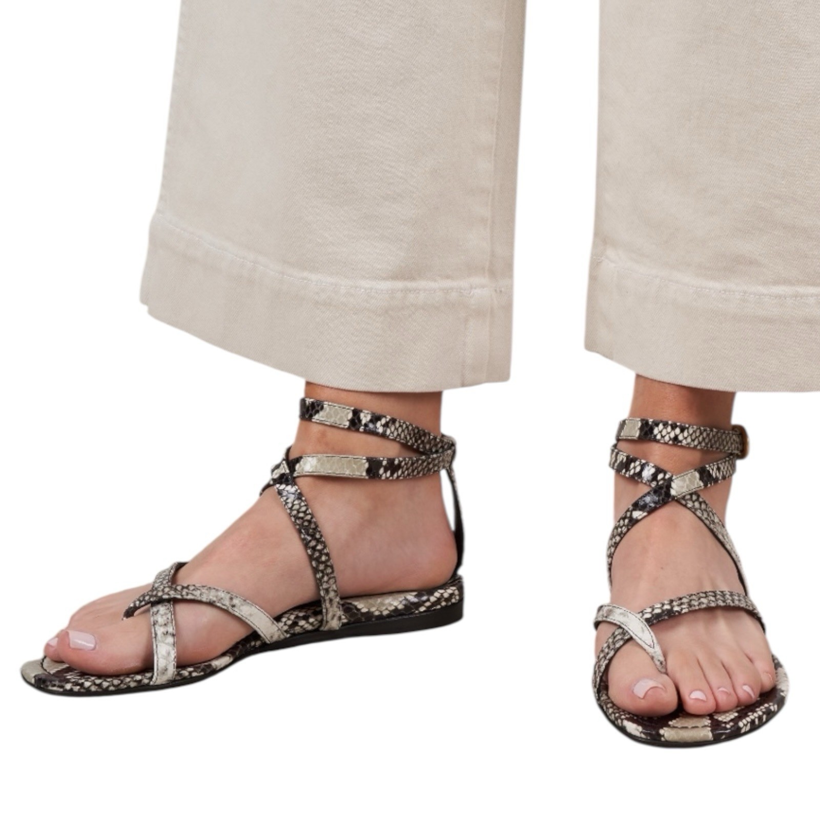 Marion Parke Harvey Python Leather Gladiator Sand… - image 1