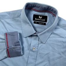 Buttercloth Mens Dress Shirt Medium Blue Long Sleeve Regular Fit Flip Cuffs