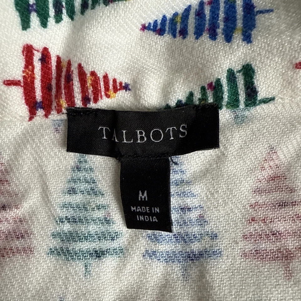 Talbots 圣诞树睡衣套装女式 M 假日睡衣纽扣前棉 — 第 2/4 张图片
